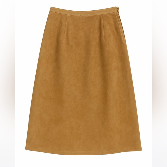 Suede A-Line Midi Skirt Women’s 12 — Tan Leather, Pockets - Picture 2 of 6